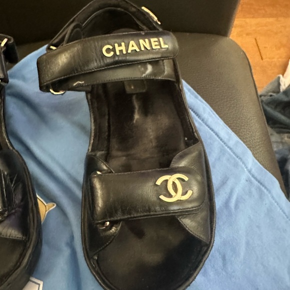 Chanel Black Sandals with Gold Accents dad sandals leather sandals - Picture 10 of 16